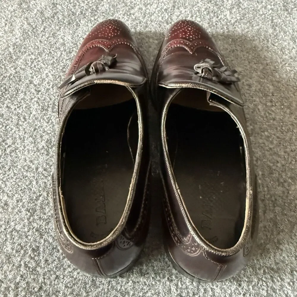 Bally Chamos Men's Burgundy Leather Tassel Brogue Loafer Dress Shoes US 10 D
